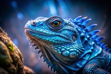 Obraz premium Surreal Close-Up: Rare Blue Iguana in Dreamlike Habitat