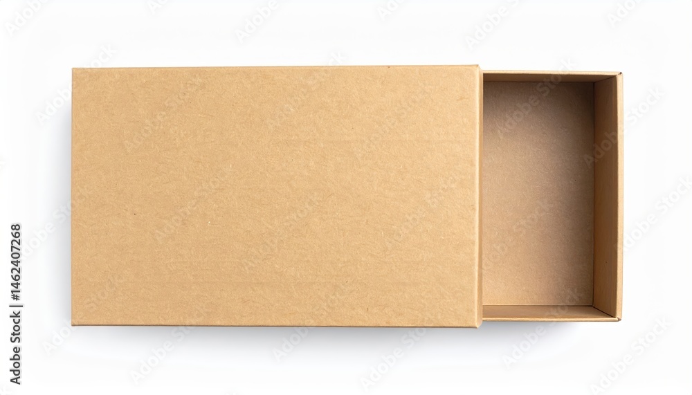 Poster a slightly worn cardboard box with its flaps wide open, revealing a glimpse of the empty interior, r