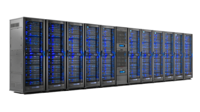 Server Rack with Servers and Blue LED Lights Transparent Background

 - Powered by Adobe