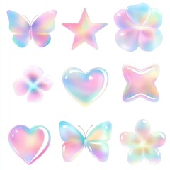 Set of Iridescent Pastel Shapes on the white background