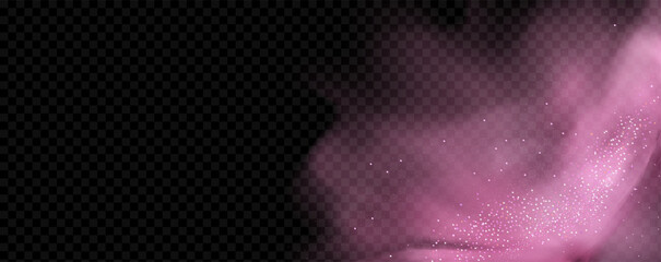 Pink powder dust with glittering shimmering swirls, shiny glitter design. 