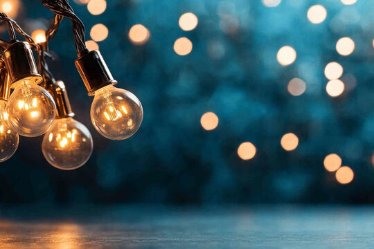 Close-up view of glowing fairy lights illuminating a dark room with a soft ambiance at night