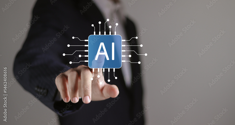 Poster ai artificial intelligence concept. technology, machine learning, neural network, digital ai brain. 