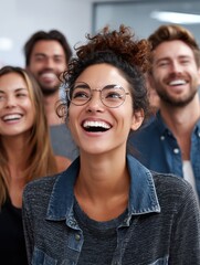 A vibrant scene in a modern office where a successful team joyfully celebrates their project milestone with laughter and camaraderie.