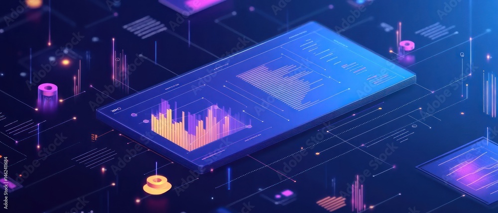Poster abstract digital display with data visualizations