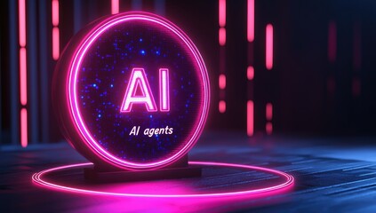 Glowing Ai Symbol in Neon Pink and Purple