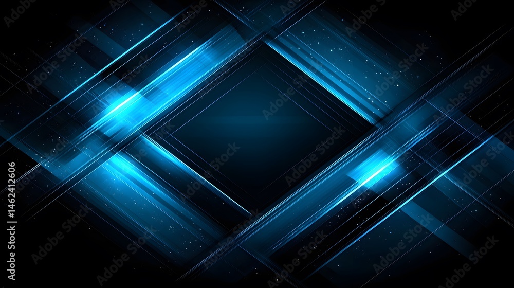Poster abstract design with intersecting glowing blue lines.