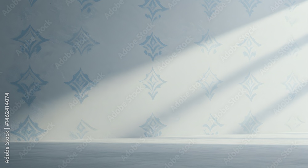 Poster subtle light and shadow play on a soft blue textured wall with geometric pattern a minimalist interi