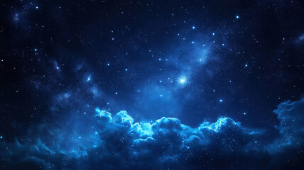 Starry blue night sky with an array of twinkling stars above offering a serene cosmic landscape