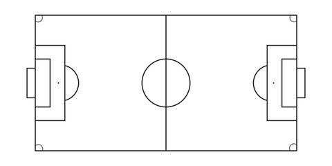 Soccer field in line style. Football field on white background. Top view.