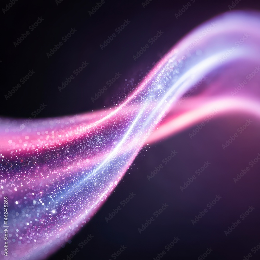 Poster abstract colorful wave with sparkling effects on a dark background.
