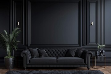 Elegant design of a dark room with sophisticated black tones.