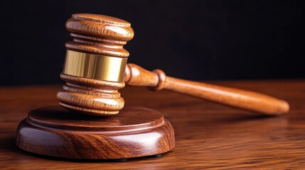 Wooden gavel on stand