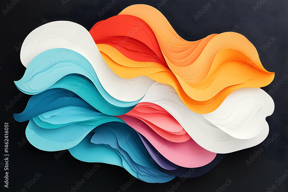 Poster this abstract artwork features flowing colorful shapes. it's ideal for vibrant designs and digital a