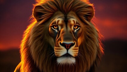 Noble Lion with Golden Mane in Warm Savannah Lighting