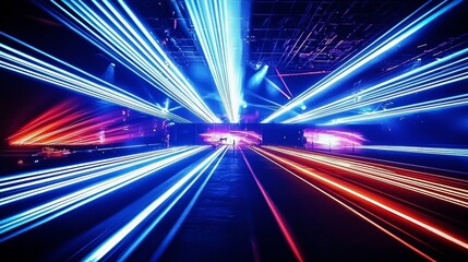 Enchanting neon environment with striking beams and radiant glow.