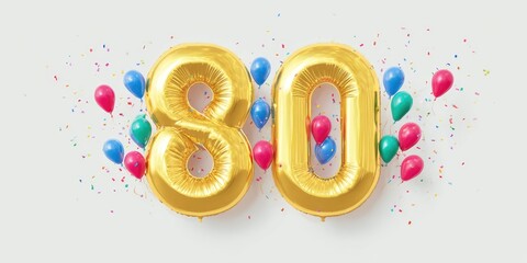 Gold Balloons Number Eighty Celebration
