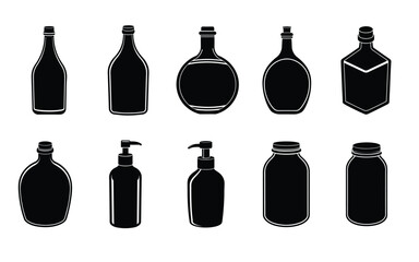 Black Bottle Silhouettes Vector Set &ndash; Assorted Stylish Container Shapes for Modern Design
