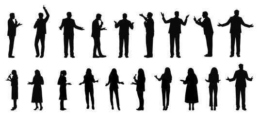 Public speaking, successful businessman and woman, speaker on stage silhouette, Diversity, Success, Leadership