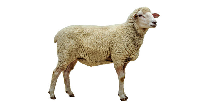 Standing Awassi Sheep Long Legs Thick Wool Drooping Ears Isolated White Livestock Middle Eastern Breed