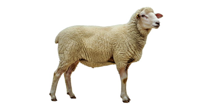 Standing Awassi Sheep Long Legs Thick Wool Drooping Ears Isolated White Livestock Middle Eastern Breed