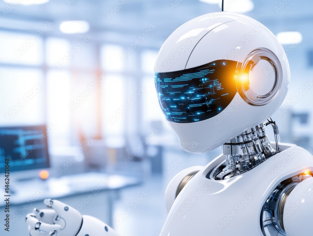 Poster futuristic robot in lab setting