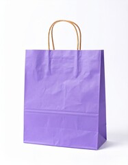 A vibrant purple shopping bag rests against a clean white background, showcasing its sleek design and sturdy handles, perfect for stylish shopping trips.