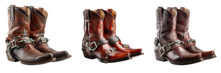Stylish Cowboy Boots Collection Isolated on a Transparent Background