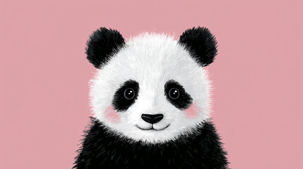 Fototapeta premium Playful Panda Portrait: A charming panda portrait, showcasing its iconic black and white fur against a soft backdrop, evokes a sense of innocent cuteness and wonder.