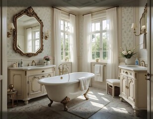 Elegant Vintage Bathroom with Dual Vanities and Clawfoot Bathtub