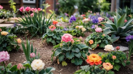 Lush Garden Displaying Vibrant Blooms of Various Colors and Text