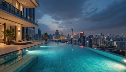 Infinity pool luxury apartment kuala lumpur skyline view	
