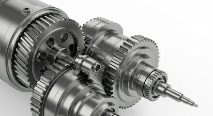 Detailed 3D Render of Complex Gear System on a Clean White Background