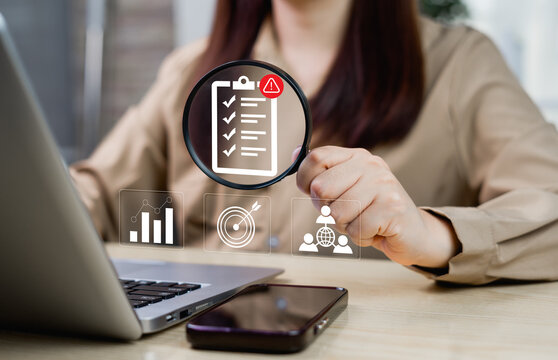 Businesswomen managing and assessing risks for business investment, business risk control and risk management strategies, forecasting, estimating, financial business concept.