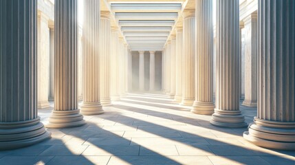 Fototapeta premium Sunlit classical colonnade, architectural detail, background, design, use architecture, interior design