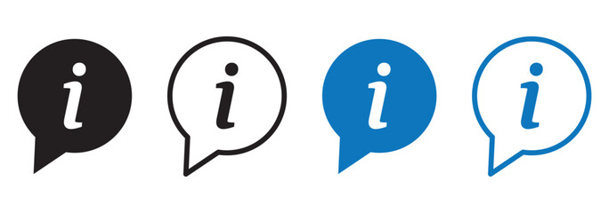 Info icons set. Info button. Black bubbles pointers information info signs. Info symbol flat style – vector