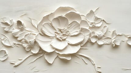 Ornate, textured flowers in a decorative relief.