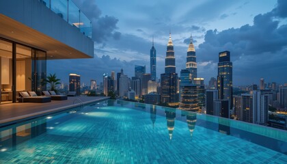 Obraz premium Infinity pool luxury apartment kuala lumpur skyline view 