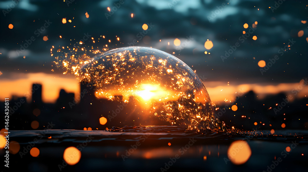 Poster a stunning visual of a globe illuminated with fiery light. ideal for abstract art concepts space exp