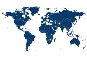 Obraz premium A deep blue world map with outlined countries emphasizes geographical boundaries, isolated on transparent background 