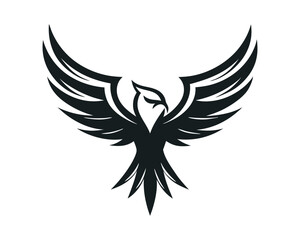 Obraz premium Majestic eagle silhouette logo, stylized black and white bird of prey vector on a white background