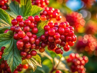 Vibrant Red Viburnum Berries on Bush, Autumn Fall Nature Stock Photo