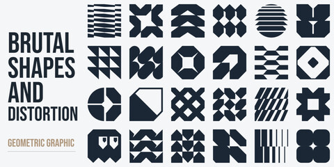 Brutal shapes and distortion feature bold, irregular, and edgy forms with sharp angles, rough textures, and exaggerated warps, creating a raw, intense look.