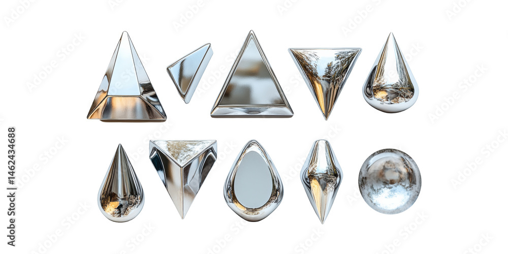 Poster geometric metallic shapes collection. abstract design elements for modern art and architecture isola