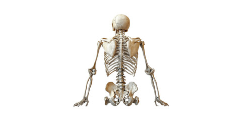 Human Skeleton Rear View. Anatomical Study And Educational Resource Isolated On Transparent Background
