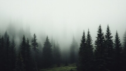 Fototapeta premium Tranquil atmosphere in a fog-filled woodland.
