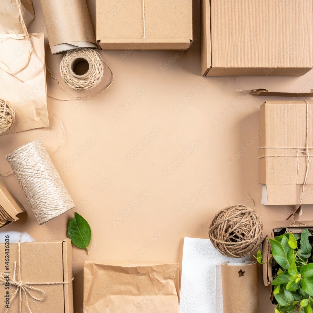 Poster a large stack of various-sized brown cardboard boxes, some open and empty, others sealed with tape, 