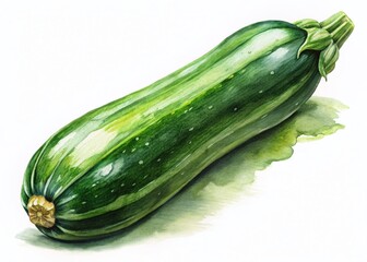 Vibrant Watercolor Zucchini: Glossy Texture, Freshly Picked Vegetable Illustration
