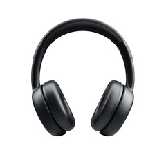A sleek pair of modern wireless headphones positioned against a plain background, showcasing their design and features, ideal for music enthusiasts and tech lovers