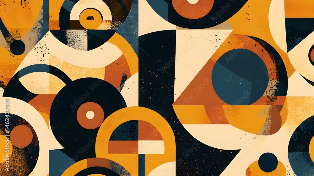 Poster abstract geometric pattern with vibrant colors and textures.